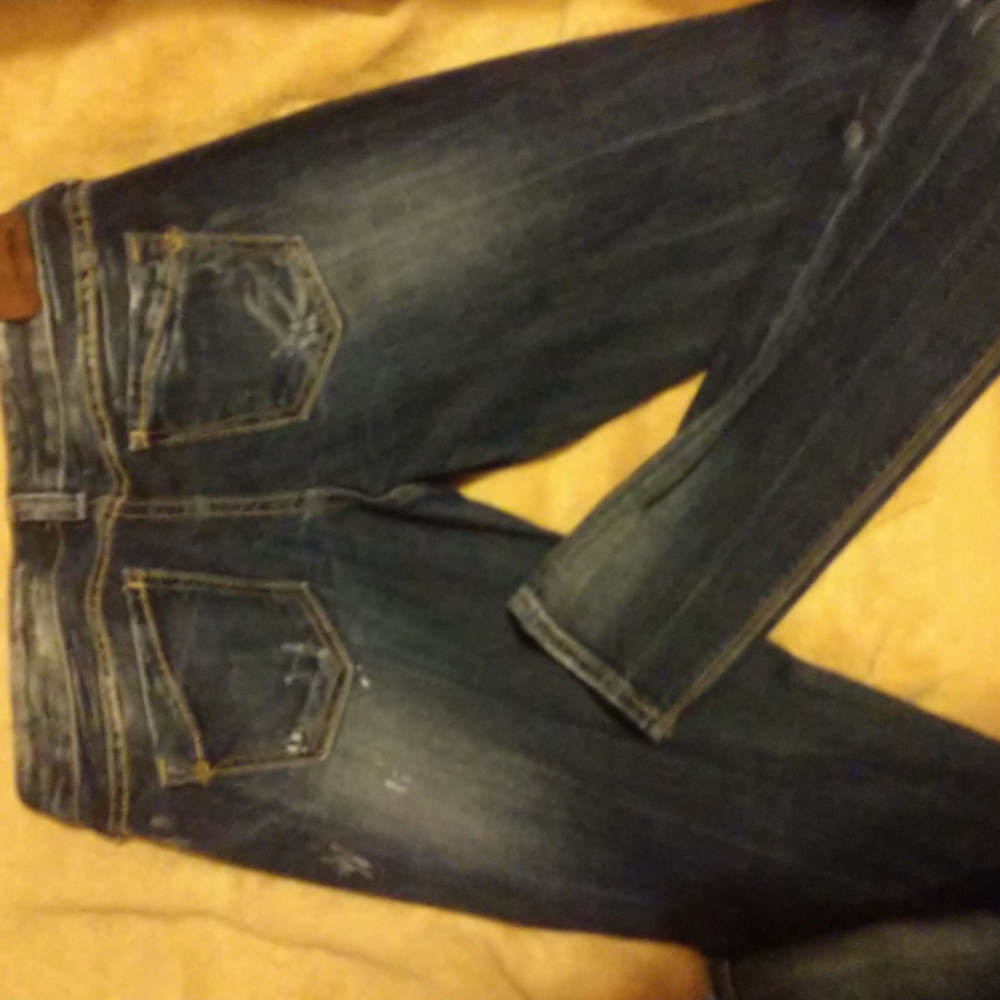 Express Women's Distressed Dark Blue Low Waist Denim Skinny Jeans-Size 2 Long